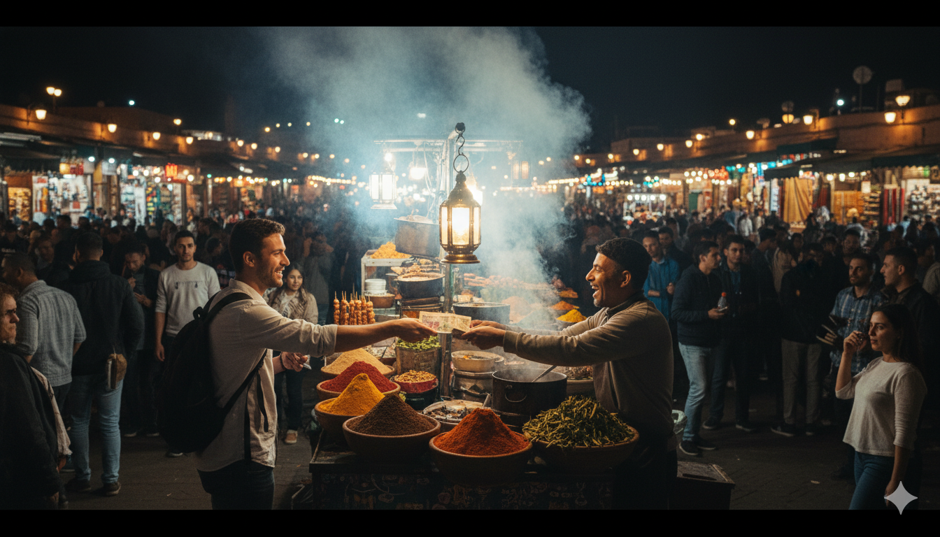 Stands de street food à Jemaa el-Fna Marrakech